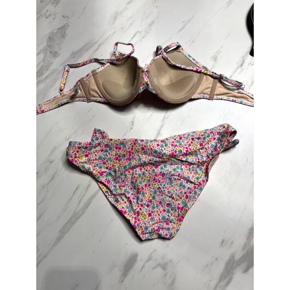 Floral Bikini Bow Set Top S Bottom M Ditsy Floral Feminine Coquette Padded Top - Picture 4 of 7